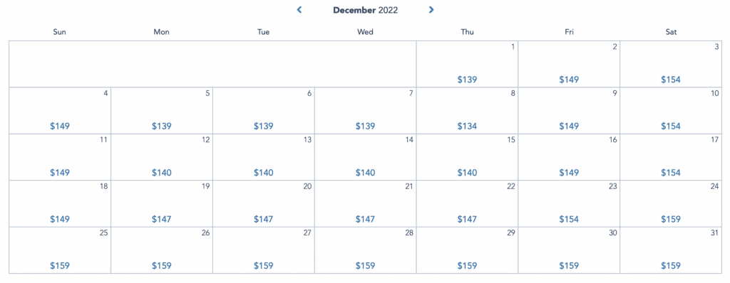 Disney World Ticket Price Calendar