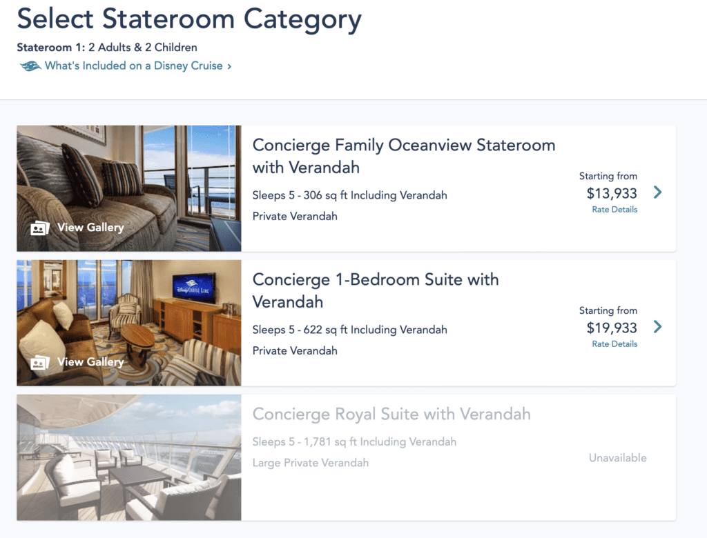 How much does Disney Cruise Concierge room cost?