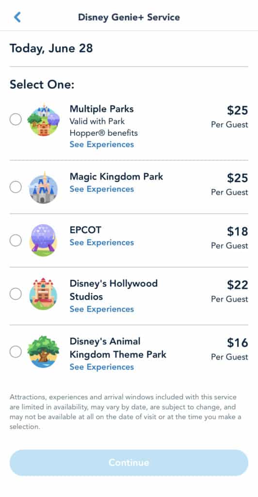 Disney Genie Multiple and Per Park Pricing
