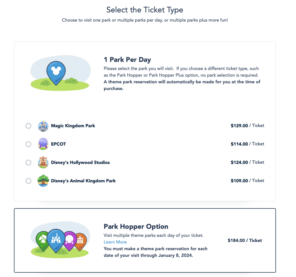 disney world ticket prices for two adults